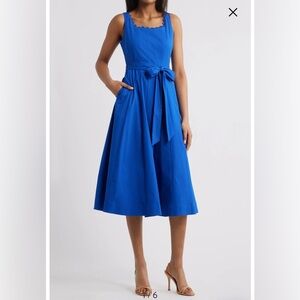 Anne Klein Royal Blue Scalloped Neck Midi Dress Size 0